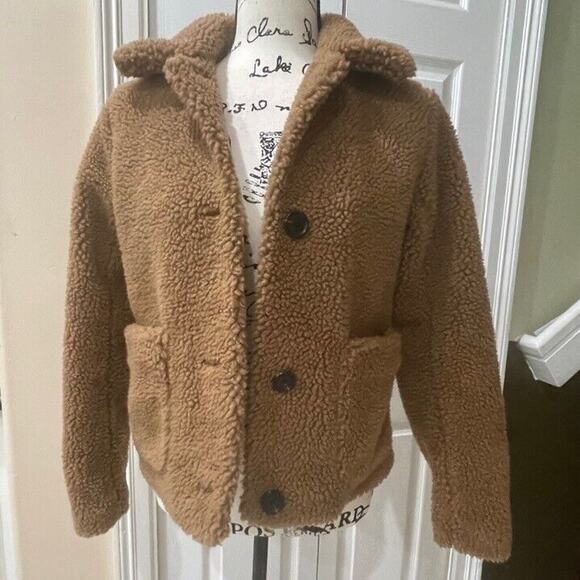 ABERCOMBIE & FITCH JACKET TEDDY BEAR TAN SZ XS COZZY TRENDY VERSATILE AESTHETIC - Picture 5 of 13